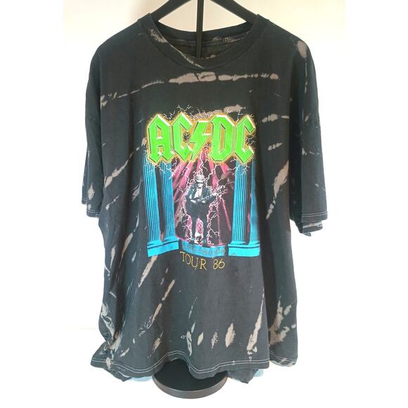 ACDC TOUR 86 WHO MADE WHO BLACK TIE DYE GRAPHIC T SHIRT XXL - Picture 1 of 7